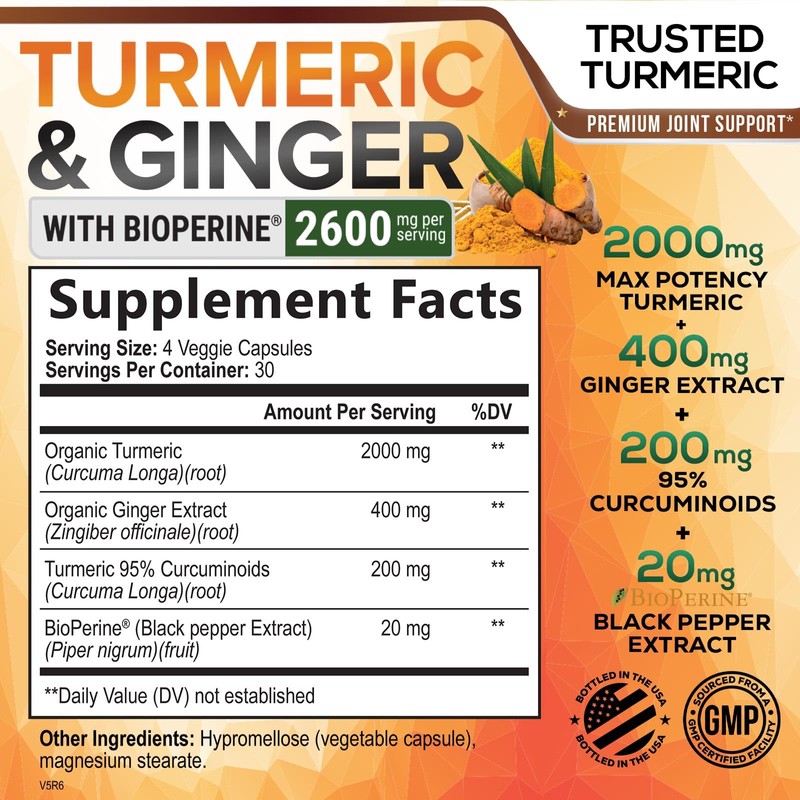 Turmeric Curcumin Supplement - 2000mg Organic Turmeric Per Serving -