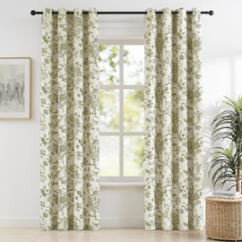 Melodieux Vintage Floral Blackout Cotton Curtains for Patio Door Living Room Thermal Insulated Farmhouse Country Drapes Grommet Window Curtains Toile de Jouy, 52 by 108 in, Tan Beige, 2 Panels