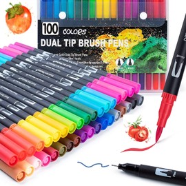 Coloring Markers Pen for Adults Kids, 100 Fine Felt Tip Water Markers Dual Brush Pens for Students Painting, Lettering, Card Making, Books Craft Coloring Doodling, Bullet Journal, Scrapbooking (100)