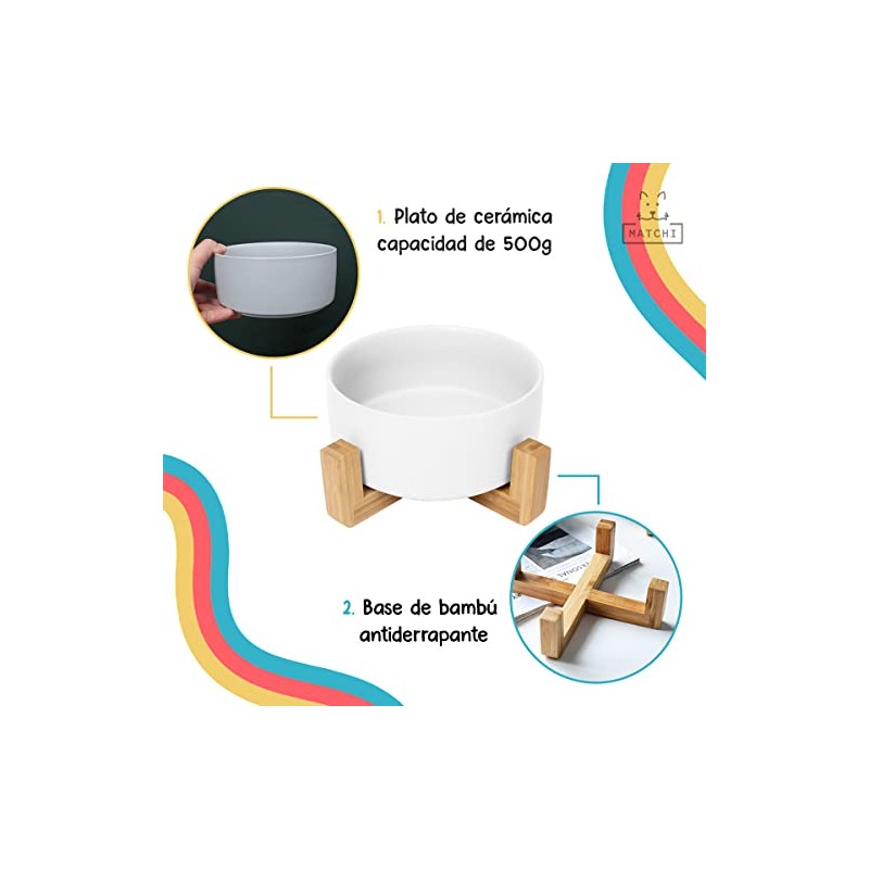 MATCHI Plato De Cerámica Comedero, Bebedro para Perros Y Gatos