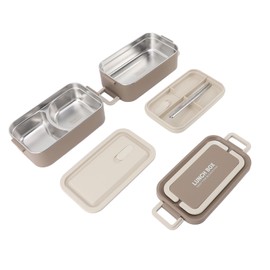 SIXRUN Caja Apilable de 2 Niveles Contenedores de Almuerzo Aislados de Acero Inoxidable 304 Compartimento a Prueba de Fugas Contenedor de Alimentos Portátil para la Escuela
