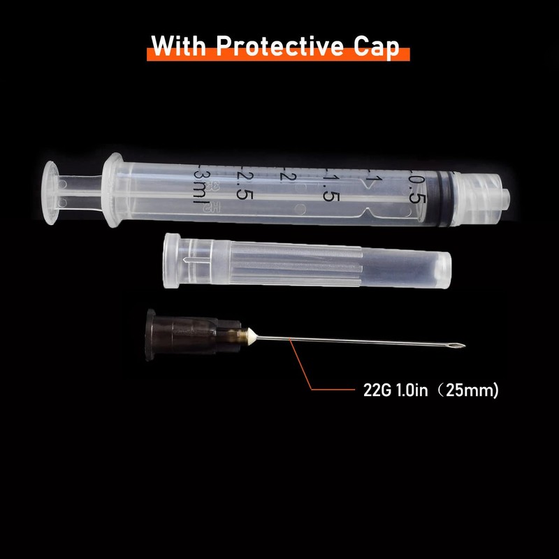 100 Pack 3ml/cc Disposable Luer Lock Lab Syringes with 22Ga