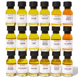 Thoughtfully Gourmet, Olive Oil Sampler Gift Set, Includes Uniquely Flavored Extra Virgin Cold Pressed Spanish Olive Oil, Flavors Include Garlic, Chili, Chipotle and More, Pack of 18