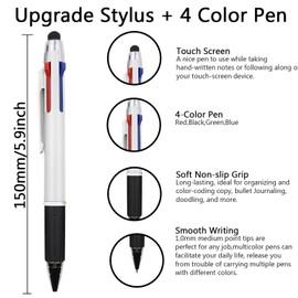 MiSiBao 4-Color Ballpoint Pen Multi Colored Pens in One Stylus Pens for Touch Screens Pens Medium Point(1.0mm) (10-Count)