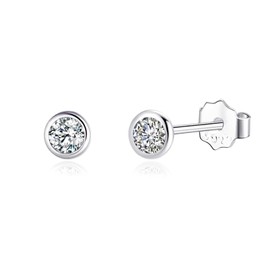 Small Stud Earrings Sterling Silver 925 Gold-Plated for Men and Women Mini Cubic Zirconia Stud Earrings 3 mm 4 mm 5 mm, Sterling Silver