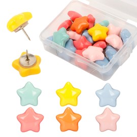 20 Pcs Star Shape Multi-Color Push Pins, Plastic Glitter Thumb Tacks Cute Drawing Pins for Corkboard Wall Hanging Calendar Photo Bulletin Board Map Office Home Decor
