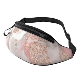 Rose Gold Glitter Coral Gray Pastel Marble Fanny Pack Belt Bag for Women Men Bum with Crossbody Adjustable Strap Bag Gift for Enjoy Festival Sport Workout Traveling Hiking Running Casual Hands-Free Waist Pack Carrying of Phone