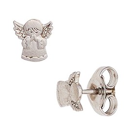 Jobo Stud Earrings Partially-Matted 925 Sterling Silver Guardian Angel Angel ...