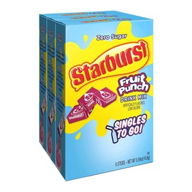Starburst Singles To Go Powdered Drink Mix, Fruit Punch, 3 Boxes with 6 Packets Each - 18 Total Servings, Sugar-Free Drink Powder, Just Add Water, 6 count (Pack of 3)