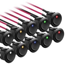 APIELE 10 Pieces Multicoloured Toggle Switch, 2 Position On/Off with LED Switch DPST 3 Pins Rocker Switch, 12 V 20 A Button Rocker Switch for Car, Boat, Household Appliances KCD2-102N (with Wire)