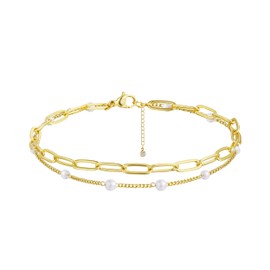 Gold Anklet Bracelets for Women 18K Gold Plated Dainty Layered Anklet Heart Ankle Chain Flat Anklets for Women
