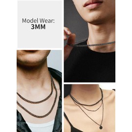 ChainsHouse Fashion 316L Stainless Steel Cuban Necklace - 3 / 6 / 9 / 12 mm Wide - Silver / Black / Gold Colour Men’s Necklace / Hip hop Chain - Various Chain Lengths (46 / 55 / 66 / 71 / 76 cm) Great Birthday Gift, Stainless Steel