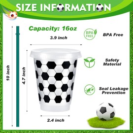 Uiifan 12 Pcs Plastic Soccer Cups Reusable Soccer Tumbler with Lid and Straw Soccer Gifts for Coach Soccer Fan Men Women Soccer Party Favors Sports Themed Party Decoration (16 oz)