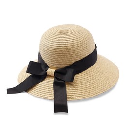 Eigso Women's Khaki Straw Woven Bucket Hat for Women Beach Mesh Fishing Hats with Bowtie, A1 : Khaki, Unit size