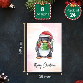 Papa Prints® 24 Cute Christmas Card Pack of Christmas Cards 2023 Xmas Cards (149 x 105 mm) Animal Christmas Cards Pack with Envelopes Kids Christmas Cards Multipack