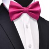 GUSLESON Hot Pink Bow Tie and Pocket Square Cufflink Set