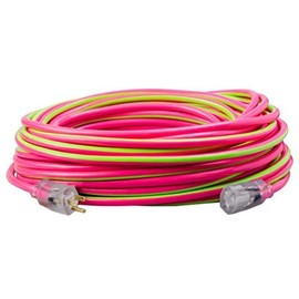 Southwire Heavy Duty Extension Cord, 100Ft, 12 Gauge, 3 Conductor, Neon Extension Cord, SJTW, Pink and Green, 2549SW0077