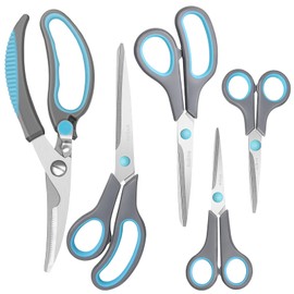 Asdirne Premium Kitchen Scissors Set, Kitchen Shears, Food-Grade Stainless Steel Blades, Ergonomic Rubber Handle, Include 1 Poultry Shears and 4 Multi-Purpose Scissors, 9.1”/9.6"/8.5"/6.4"/5.4"