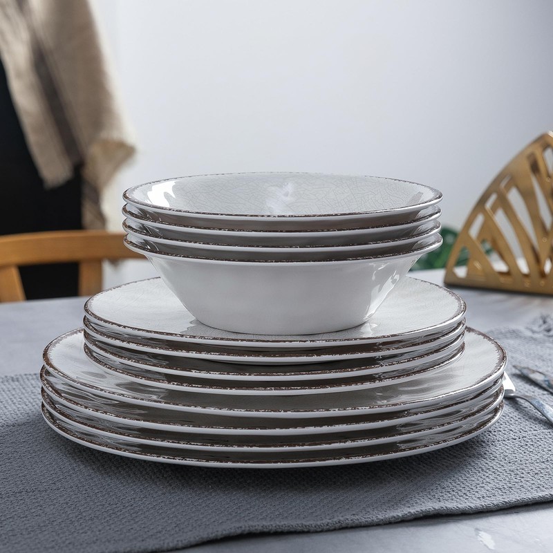 LEHAHA Farmhouse White Melamine Plates and Bowls Set, White dishes