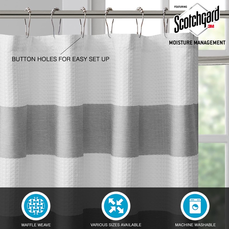 Madison Park MP70-1484 Spa Waffle Shower Curtain 72x72 Grey,72x72