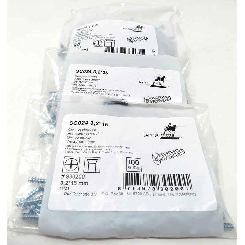 Device Screws 3.2 x 15 mm, 3.2 x 25 mm,