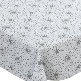 Karina Home Christmas Super Stars PVC Vinyl Wipe Clean Oilcloth Tablecloth (Silver, 200 x 140cm)