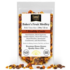 Traina Home Grown Baker’s Dried Fruit Medley - Raisins, Apricots, Peaches, Nectarines, Pears, Sweetend Cranberries - Non GMO, Gluten Free, Vegan, Healthy Real Fruit Snack in Resealable Pouch (2 lbs)