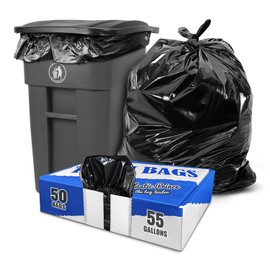 (50 Pack) 55-60 Gallon Trash Bags, 2 Mil Heavy Duty, Fits Rubbermaid Brute Rollout, Round Square 32-55 gal Trash Cans, 43" x 47" Large Durable Garbage Trash Can Liners, Bulk (2 Mil Black | 50 of Pack)