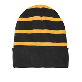 TOP HEADWEAR Striped Beanie w/Solid Band - Black/Gold