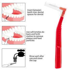 Prasacco 25 Pcs Interdental Brush, Dental Brushes for Between Teeth and Gums Small L Shaped Interdental Brushes Universal Teeth Braces Angle Alternative Brushes Tooth Cleaning Tool(Red 1.2mm)