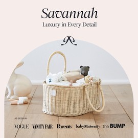 BEBE BASK Premium Baby Diaper Caddy Organizer - Handmade Rattan Basket With Cotton Divider - Award-Winning & Luxury Diaper Caddy Basket - (SAVANNAH)