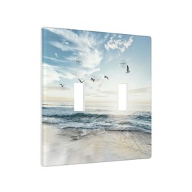 Beach Ocean Scenery Light Switch Cover Decorative Double Switch Plate Toggle Wall Plate 2 Gang Switch Plate Covers for Kitchen Bedroom, 4.5 x 4.5 Inch