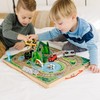 Melissa & Doug 17-Piece Wooden Take-Along Tabletop Railroad, 3 Trains,