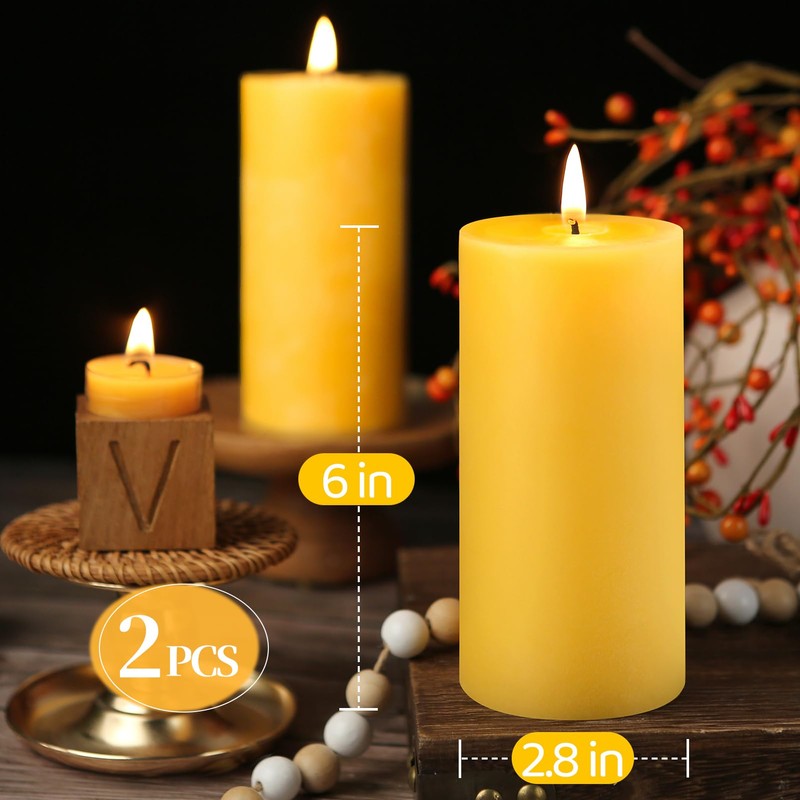Natural Beeswax Pillar Candles,100% Pure Beeswax Candles-190 Hours Long Burning,Unscented