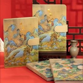 HannaFires Chinese Style Magnetic Notebook - Thousand-Mile Landscape Design, Diary & Journal, Creative Student Notebook, Traditional Chinese Calligraphy, Good Gift & Special Birthday