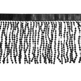 uxcell 1 Yard 6 Inch Sequins Fringe Trim, Sequins Lace Sparkling Fringe Trim Tassel Ribbon for DIY Latin Dance Dress Clothing Sewing Craft Decor (Black)