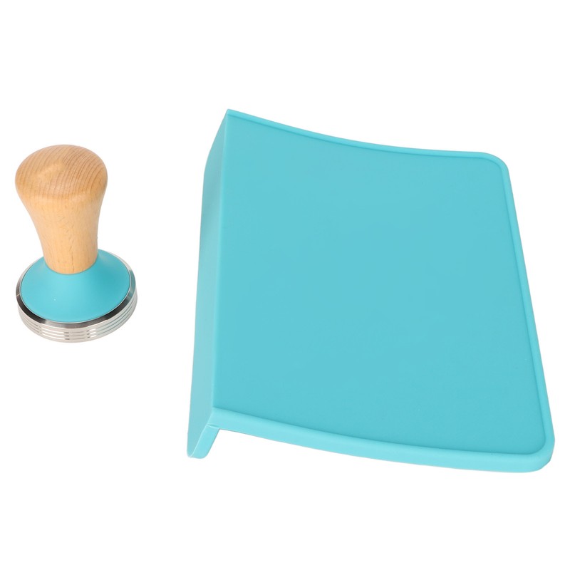 2Pcs Tamping Mat Silicone Coffee Pad with Beech Handle Tamper