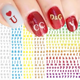 LANODO 8 Pcs Nail Stickers Alphabet 3D English (8 Colors) Alphabet Pretty Nail Sticker DIY (2271)