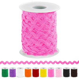 Keadic 27 Yard/25m Wave Bending Fringe Trim, 5mm/0.2 Inch Rick Rack Lace Ribbon for Sewing Clothes Dress Embellishment Party Decoration Craft Supply (Rose Red)