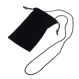 DFVmobile - Etui Tasche aus Stoff Kunstwildleder Weichem Tuch mit Kette und Schleife-Verschluß für MICROMAX A67 Bolt - Schwarz