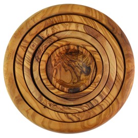 Olive Wood Nesting Bowls, Set of 6, Wood, Grain/Natural, 15 x 15 x 6 cm