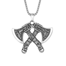 Auriselle Men's Necklace Tomahawk Pendant Vintage Viking Stainless Steel Chain Retro Gothic Pendant Jewellery Gifts for Men Boys Father Length 60 cm, Stainless Steel, No Gemstone