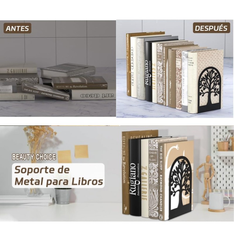 DACUAN Metal Bookend, 4 Packs Durable Book Holders, Book Shelf