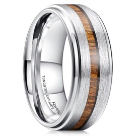 King Will 8mm Tungsten Rings Wedding Ring for Men Center Wood Inlay Black Ring Matte Brushed Finish Polished Beveled Edge Comfort Fit 10.5