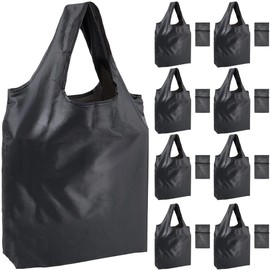 CREATCABIN 10 Pack Black Folding Reusable Grocery Bags Recycle Shopping Bag Foldable Bulk Lightweight Large Washable Pocket Heavy Duty Tote Bags Polyester for Women Men Shopping Travel Beach 24x15in