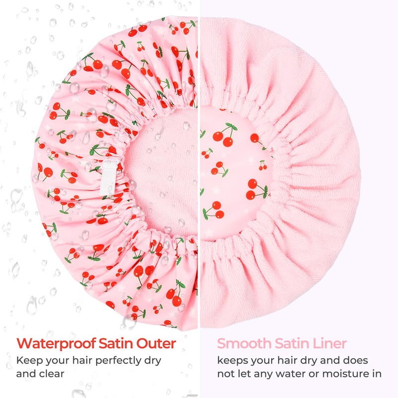 Shower Cap for Women Terry Lined Bath Cap Large Reusable