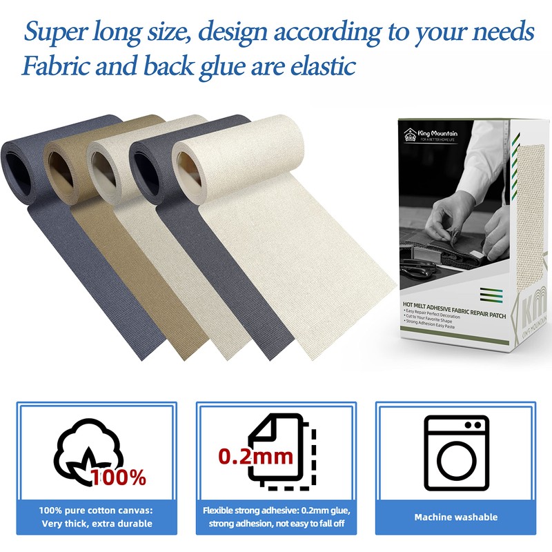 KING MOUNTAIN Canvas Iron on Patch,3"×60",Waterproof 100% Cotton Fabric Repair