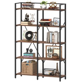 BON AUGURE Industrial Bookshelf, Bookcases and Bookshelves Etagere, Tall Large Farmhouse Book Shelves, 5 Tier Open Bookcase, Wood Metal Shelving Unit for Bedroom, Office (Rustic Oak)