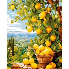 Lemon Paint by Numbers Kits for Adults, DIY Lemon Tree Adult Paint by Number Kits on Canvas, Digital Oil Number Painting for Home Decor (16x20 Inch)