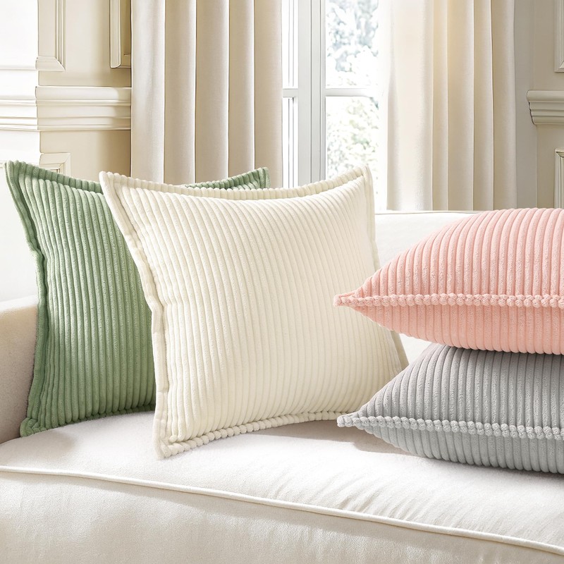 decorUhome Corduroy Sage Green Throw Pillow Covers 18x18 Set of